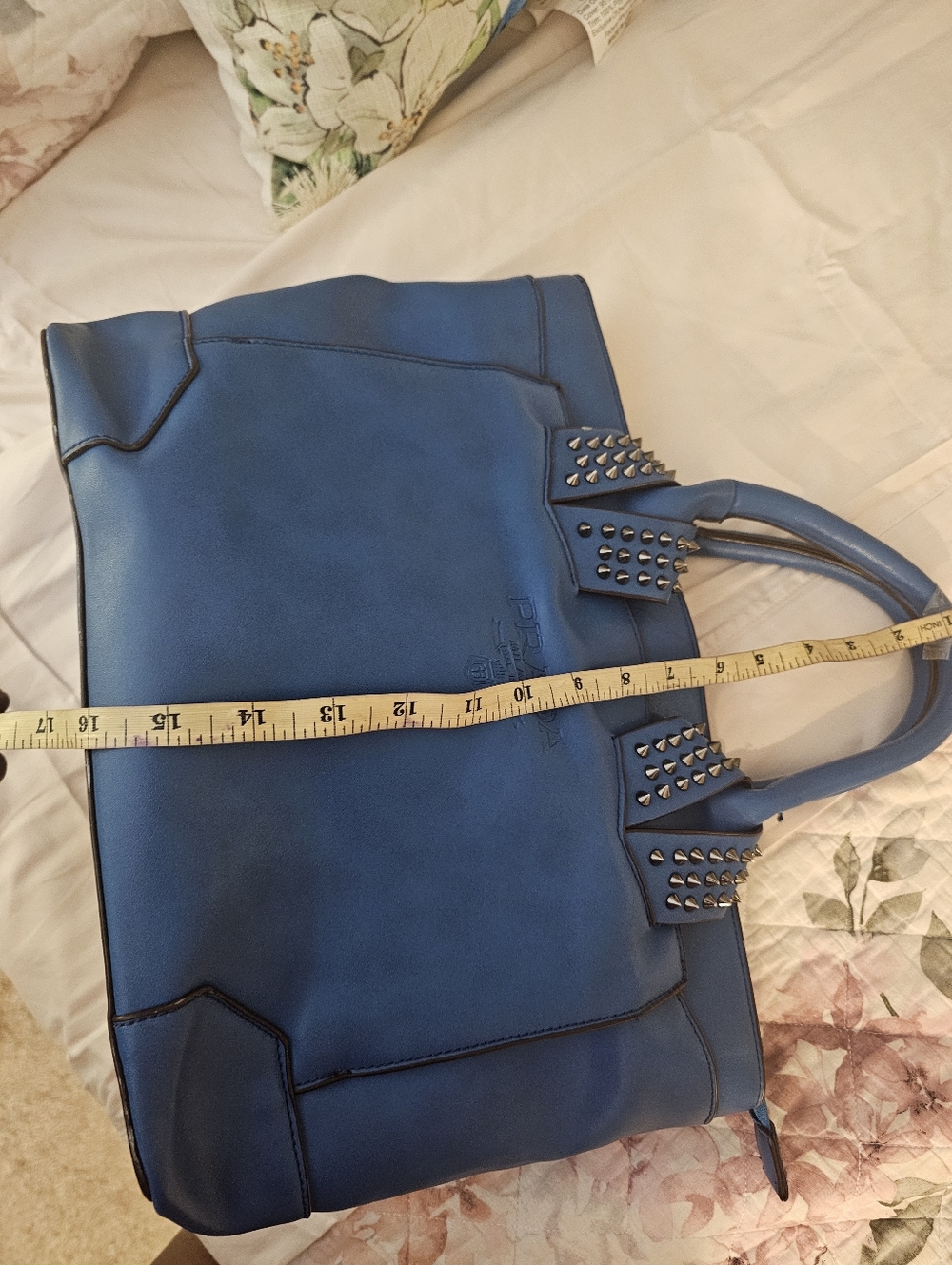 Prada Blue Studded Leather Tote - Picture 12 of 14